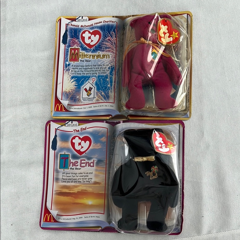 Rare, Collectible Ty Teenie Beanie Bears: Millennium and The End Bears.
